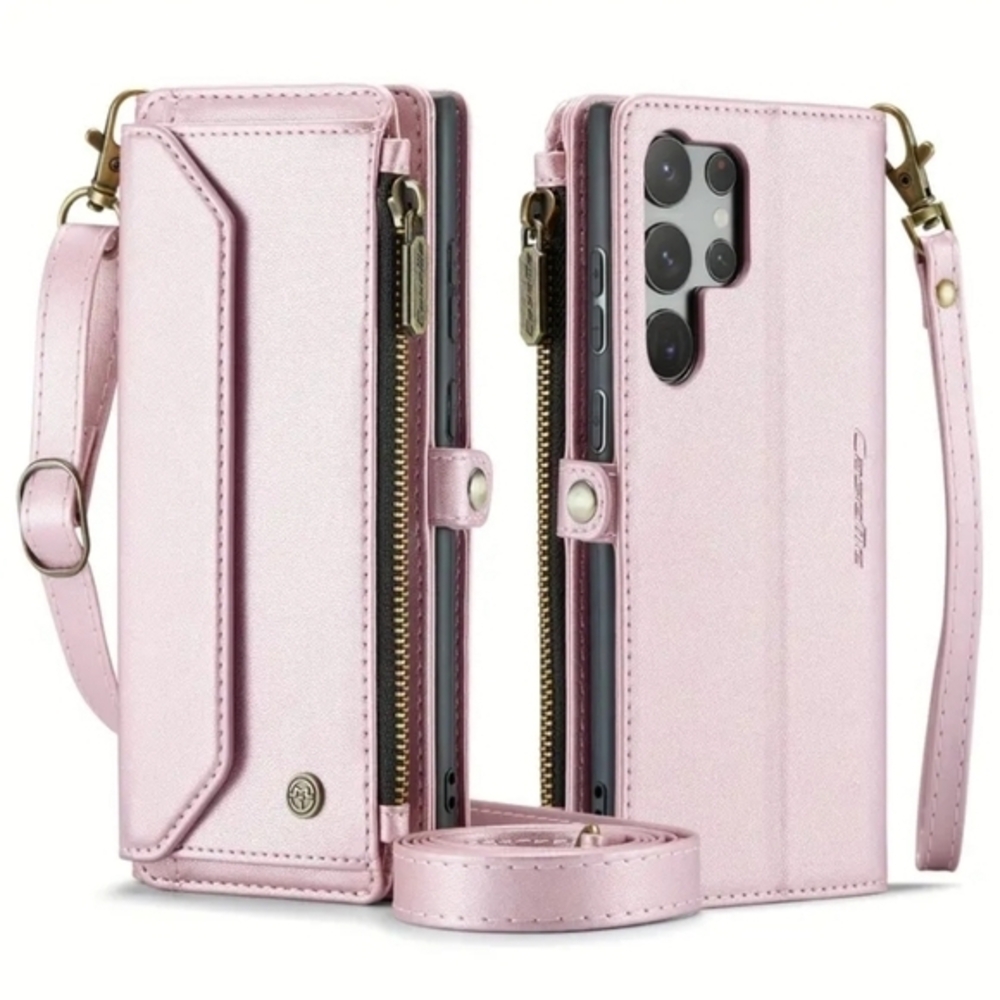 Galaxy Z Fold Wallet Card Holder Phone Case/Crossbody Bag Leather Pink S21 Plus - Picture 7 of 10
